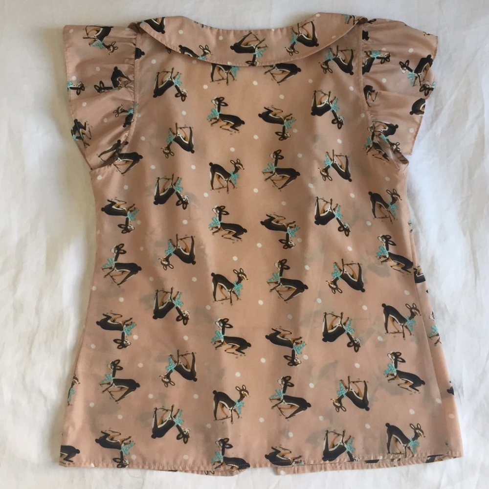 Women’s Pink Printed Ruffle Sleeve Blouse - Picture 3 of 4